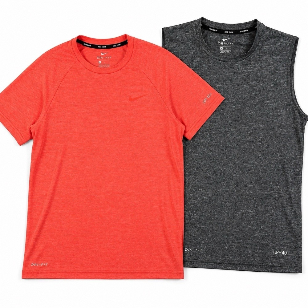 Nike Swim Dri Fit UPF 40+ Rash Guard Shirt Bundle Mens M Heather Swim Beach Lot